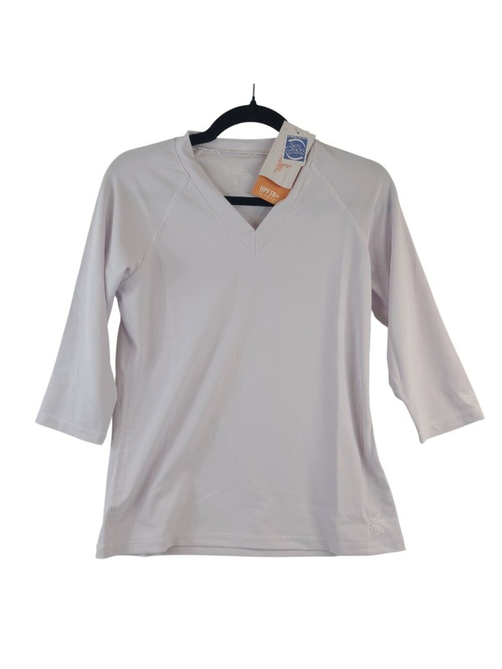 NEW UV Skinz Womens White V-Neck UPF 50+ Sun & Swim Shirt Quick-Dry Fabric Sz M